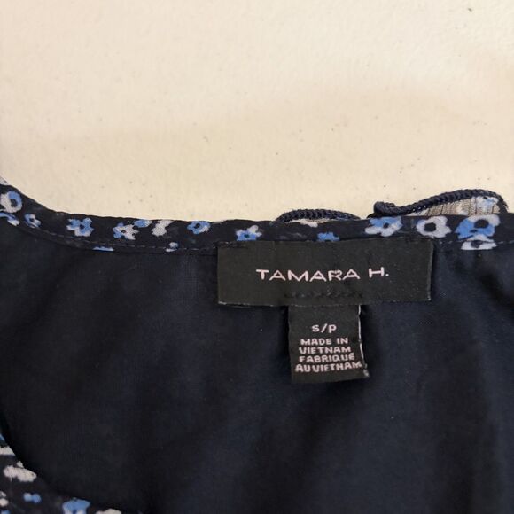 Tamara H Blouse Women's Small Floral V-Neck 3/4 Sleeve Lined Tie Sheer Top - Picture 6 of 8